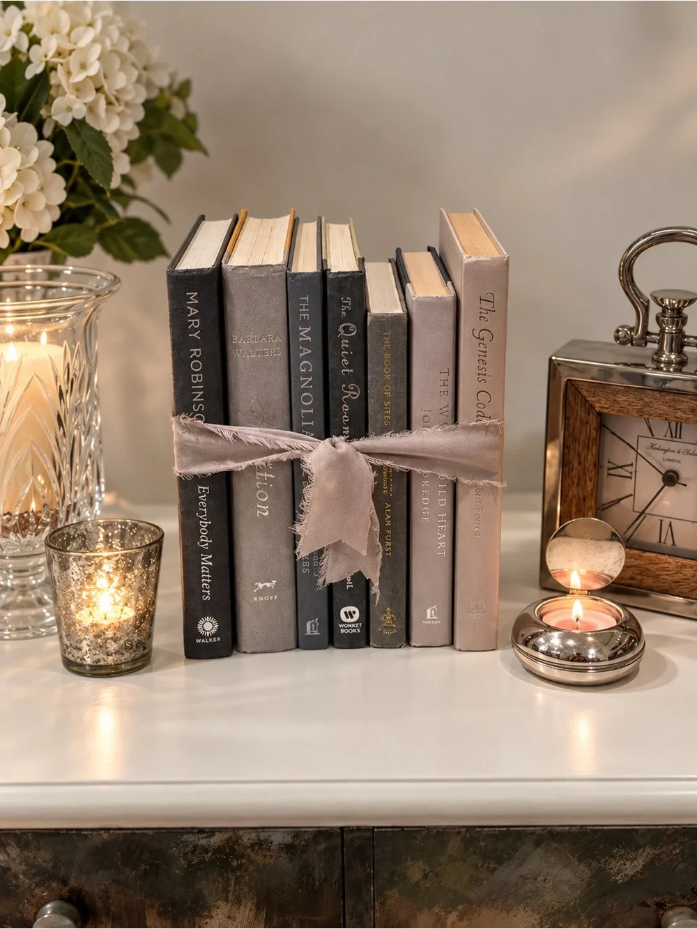 Decorative Gray Book Bundle with Ribbon - Home Accents